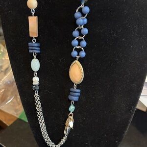 Blue and Peach Multi-Bead Women's Necklace